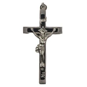 Silver Tone Crucifix Cross 4IN Pendant with Jesus Corpus INRI Religious VTG